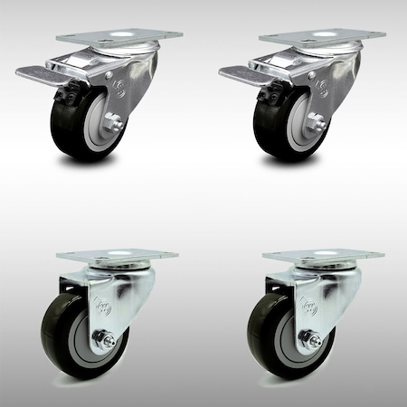 Service Caster 3 Inch SS Black Polyurethane Top Plate Caster Total Lock Brakes SCC, 2PK SCC-SSTTL20S314-PPUB-BLK-2-S-2